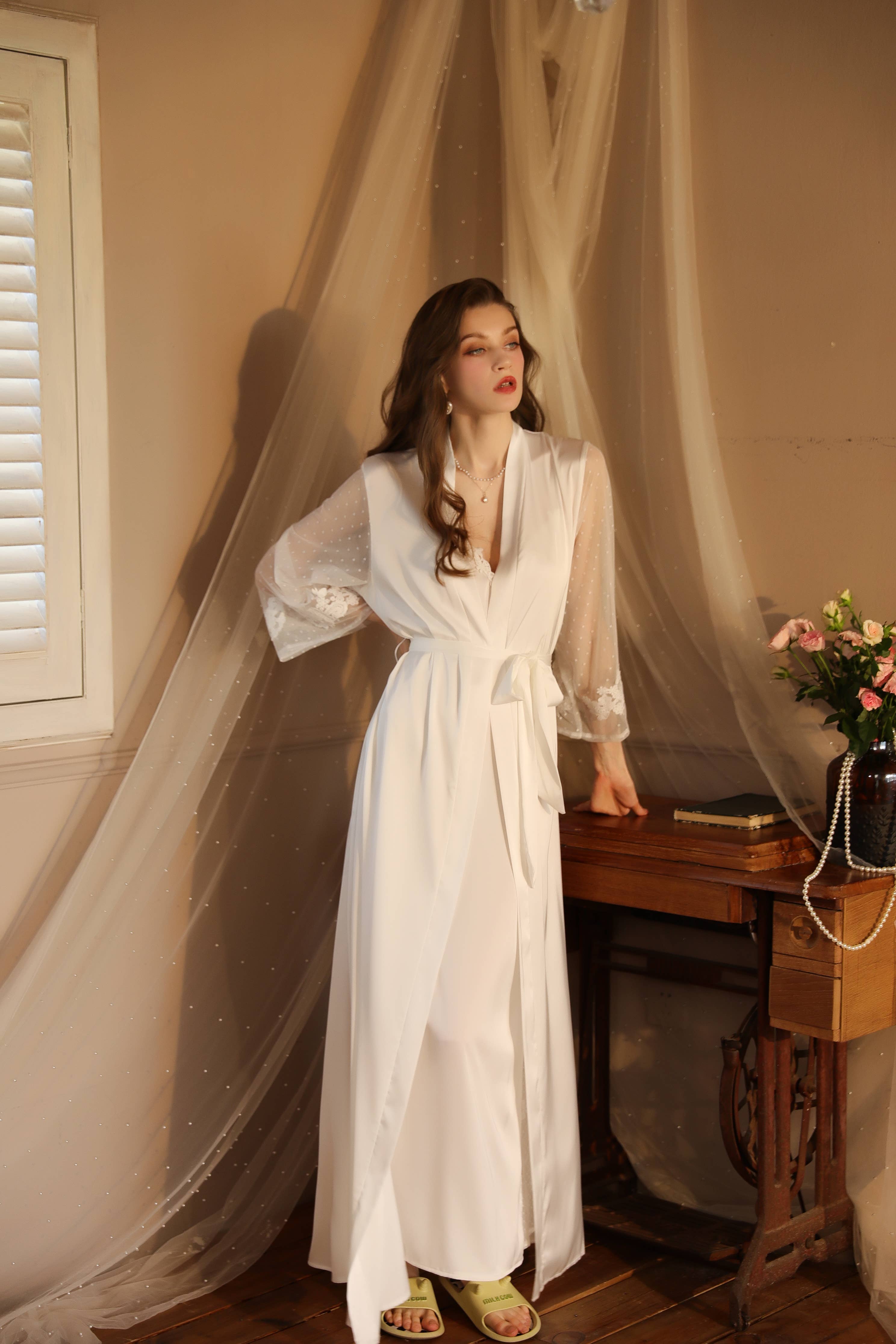 Sweetkama - Wholesale Robe - Women's - Lace Night Gown, Silk Robes,Bridal Party Robes,with babydoll5
