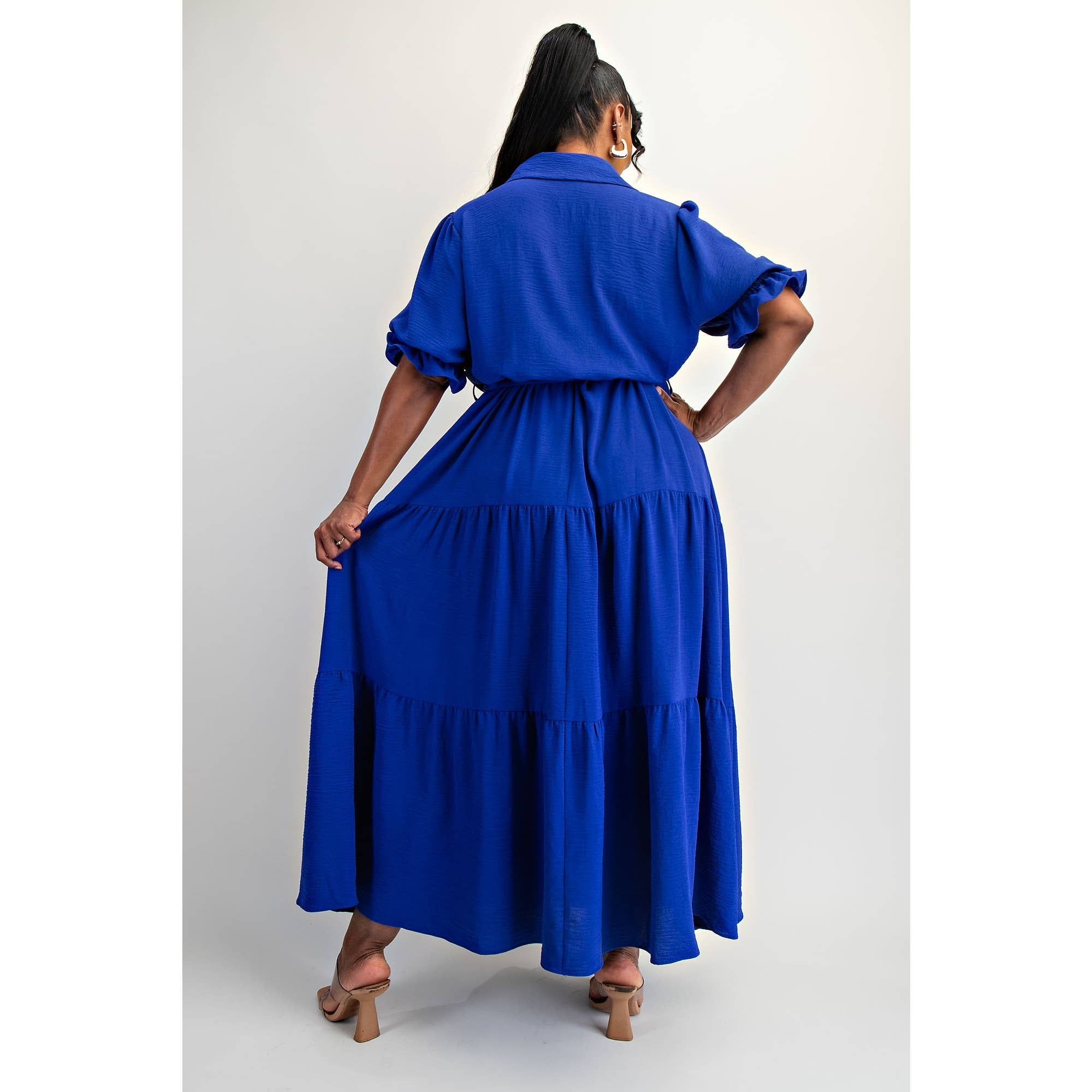 ORANGE CORAL PLUS SIZE BUTTON FRONT MAXI DRESS WITH TIERD HEM for wholesale on Faire21