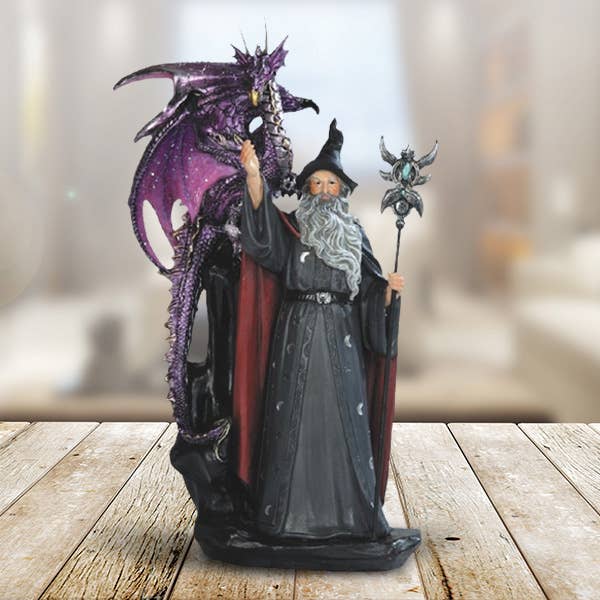 11"H Wizard with Purple Dragon Figurine Home Decor Gifts for wholesale by FC Design