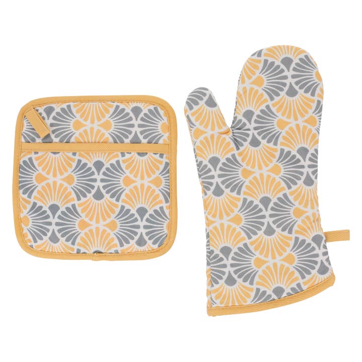 Flora Yellow and Grey Mitten and Pot Holder Combo for wholesale by LiLi Homes
