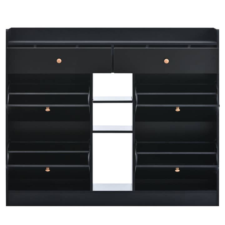 39F Inc. - Wholesale Shoe Rack - Modern Black Tipping Bucket Shoe Cabinet (4 Drawers, 2-Tier)10
