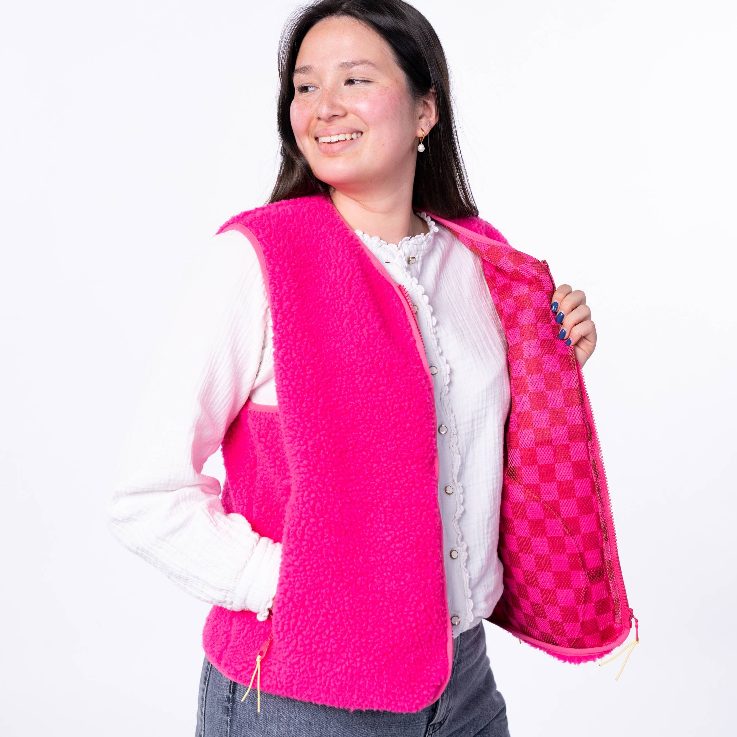 BILLYBELT - Wholesale Outerwear Vest - Women's - Women's sleeveless zip-up sherpa vest Pink8
