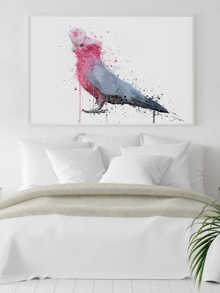 Stampa artistica da parete con cacatua «Rose» per la vendita all'ingrosso da parte di We Love Prints