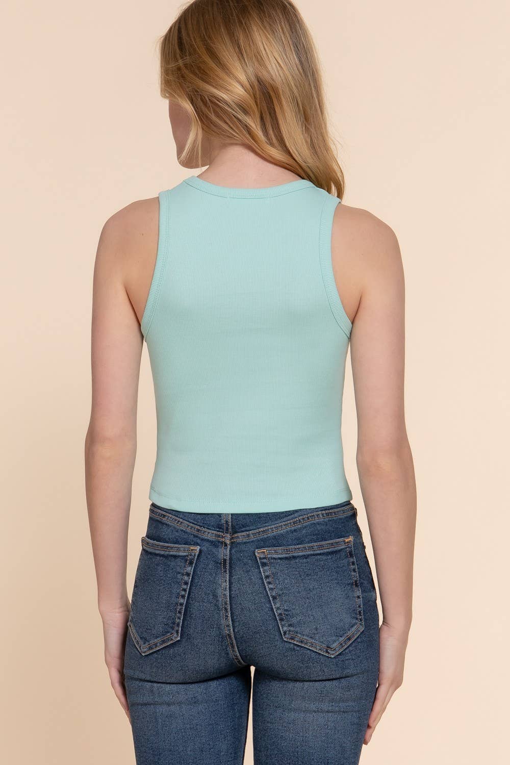 Active Basic | Active USA - Venta al por mayor Camiseta sin mangas - Mujer - Top sin mangas de punto acanalado de algodón y spandex con cuello redondo24