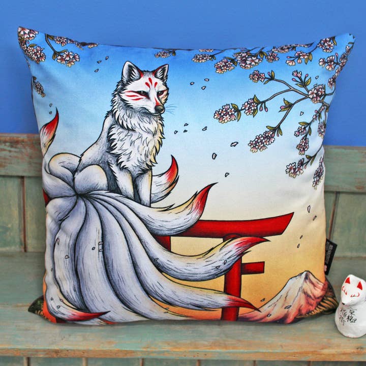 Kitsune Throw Pillow for wholesale by Lyndsey Green Illustration