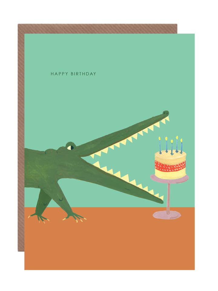'Crocodile Birthday Cake' Birthday Greetings Card for wholesale by Hutch Cassidy