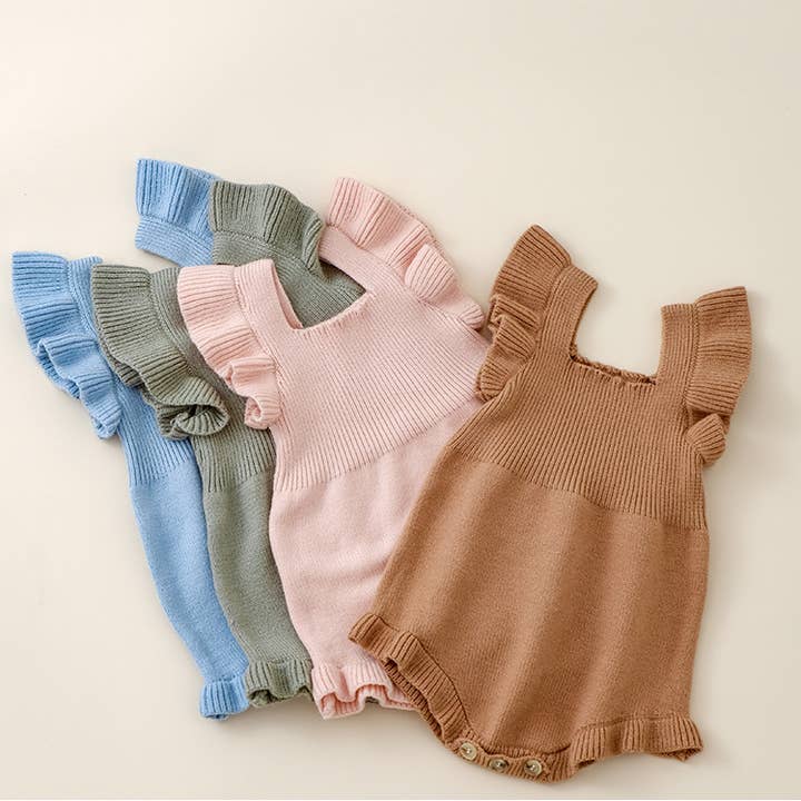 Little Trendy - Wholesale Jumpsuit - Baby - Baby girl's knitted jumpsuit flying sleeves triangle romper