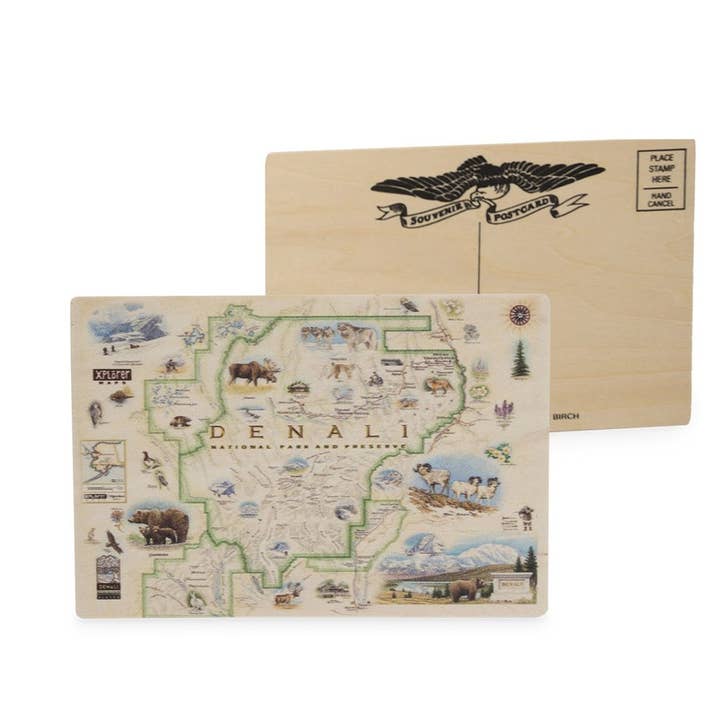 XPLORER MAPS - Vente Cartes postales - Carte postale en bois du parc national de Denali