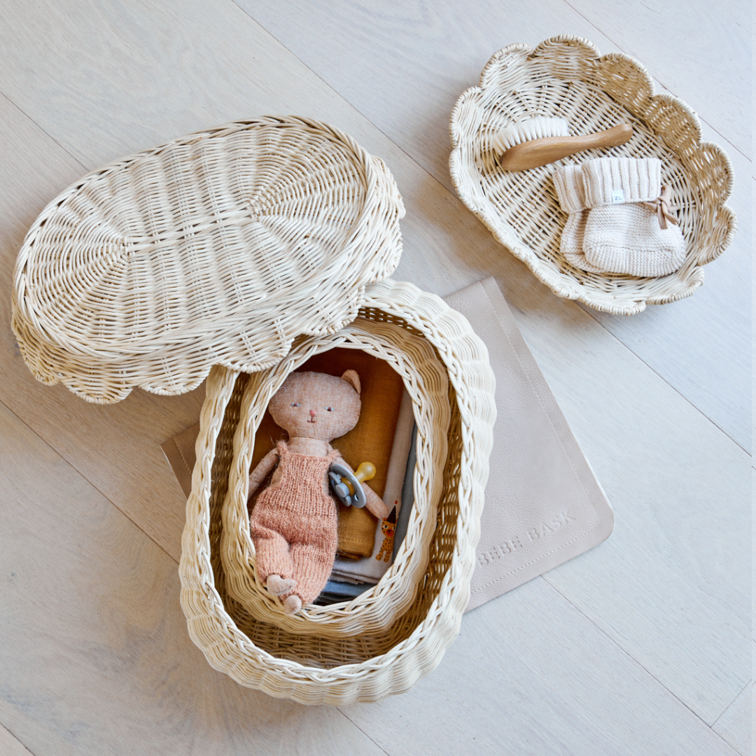 BEBE BASK® – wholesale Storage bin – Child & baby – FLORA RATTAN SCALLOP BASKET SET2