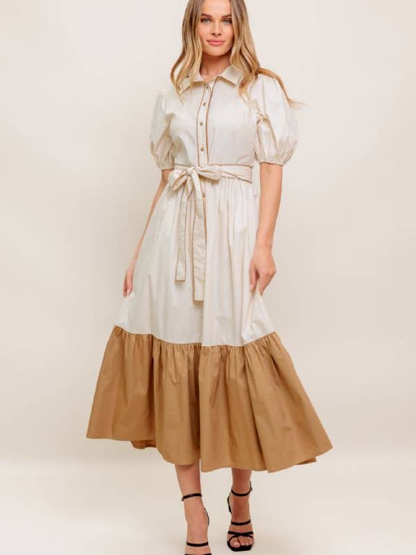 Une robe midi unie à blocs de couleur - ID22622 pour la vente par FLYING TOMATO