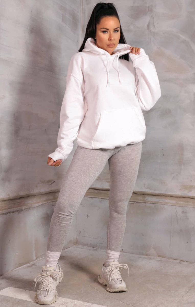Femme Luxe – wholesale Hoodie – Women's – White Oversized Long Sleeve Front Pocket Drawstring Fleece Hoodie - Stella1