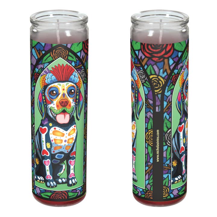 Day of the Dead Dog Beagle Candle - "Gana" for wholesale by Nicholas Ivins Art & Illustration