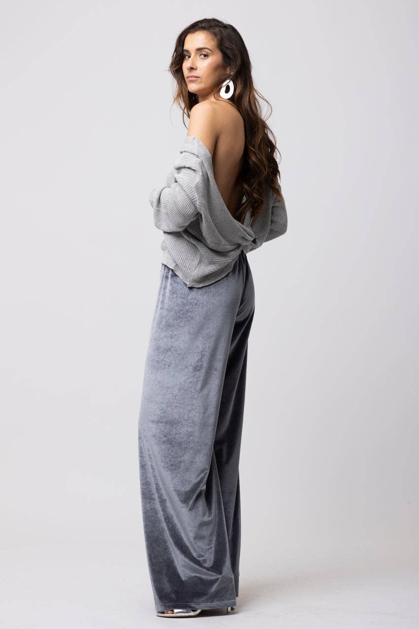 Il Quarto Stile - Wholesale Pants - Women's - Grey Velour Slide Trousers3