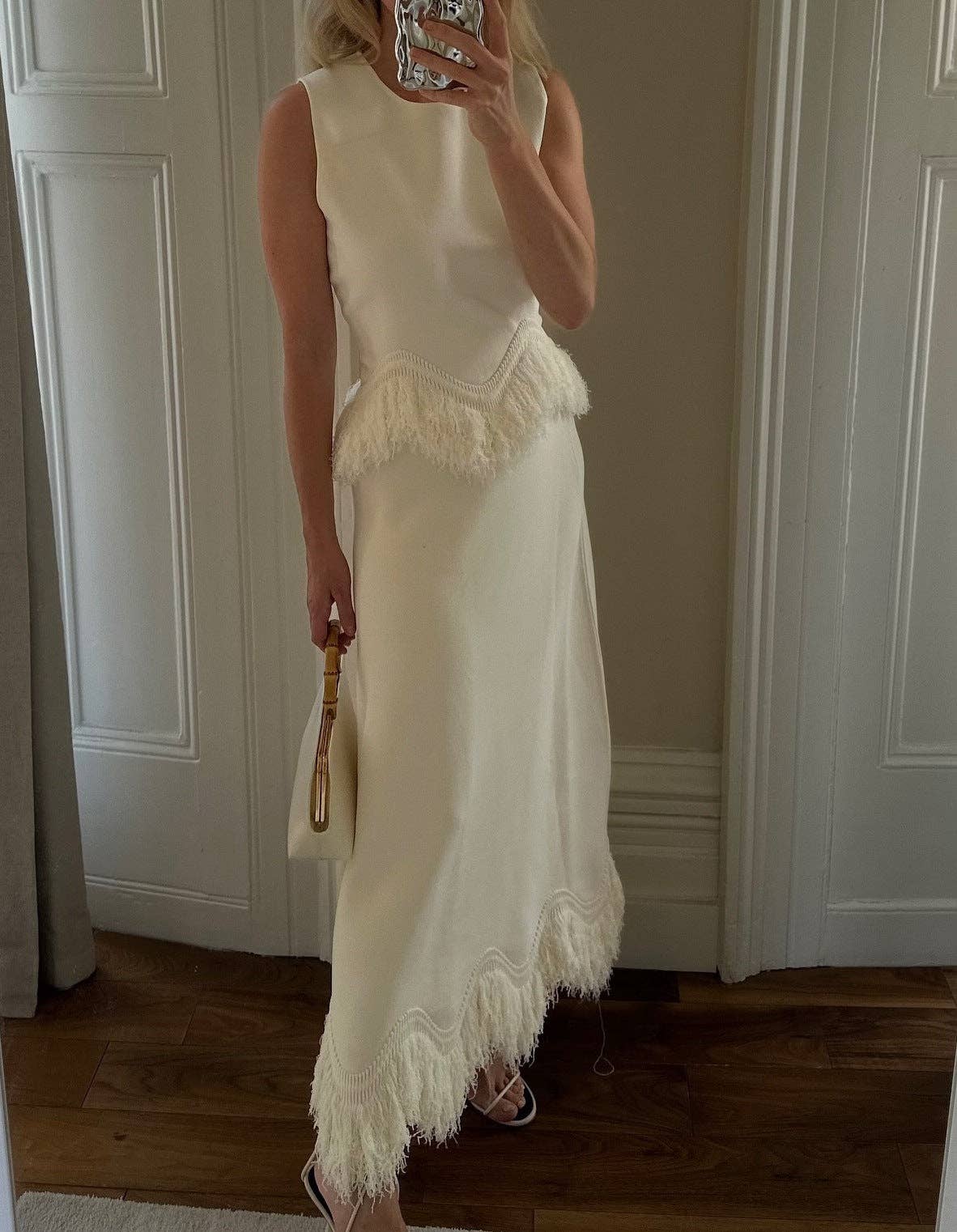 Cream White Elegant fringe dress set Autumn  winter nights for wholesale on Faire0