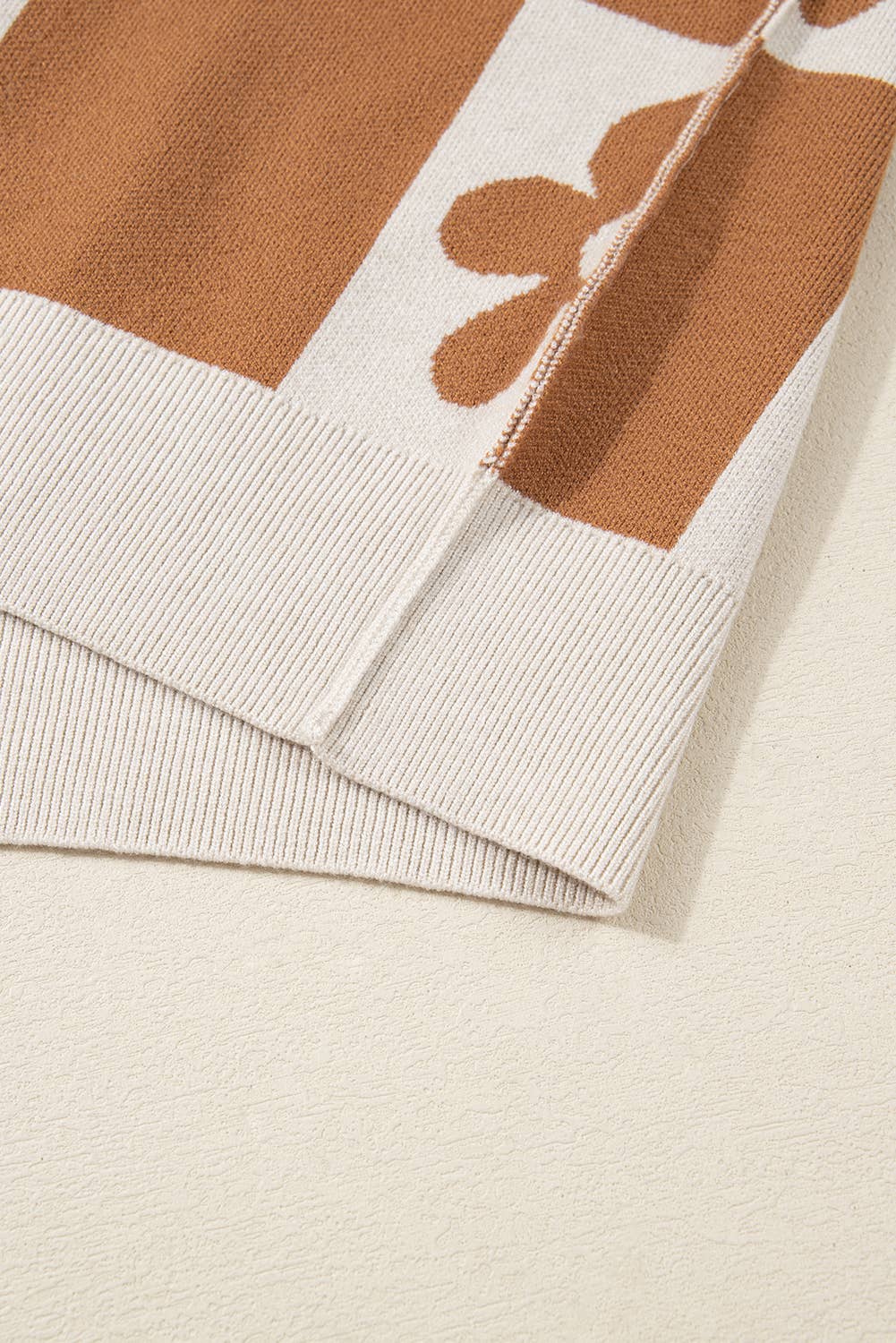 PartyEight - Wholesale Knit Sweater - Women's - Flower Plaid Henley Baggy Sweater6