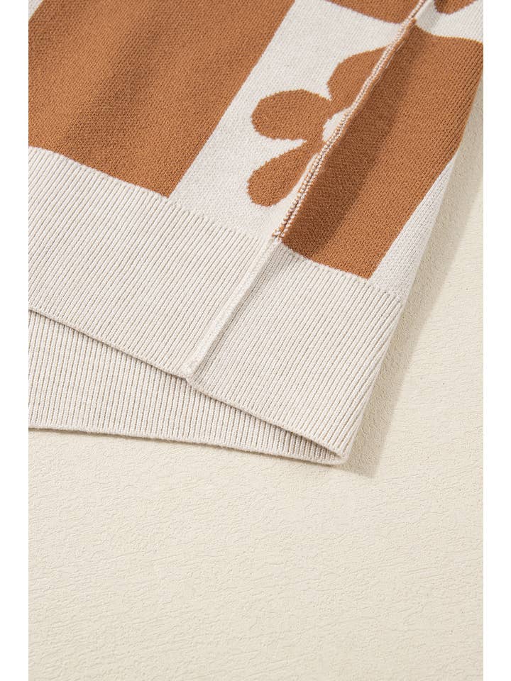 PartyEight - Wholesale Knit Sweater - Women's - Flower Plaid Henley Baggy Sweater6