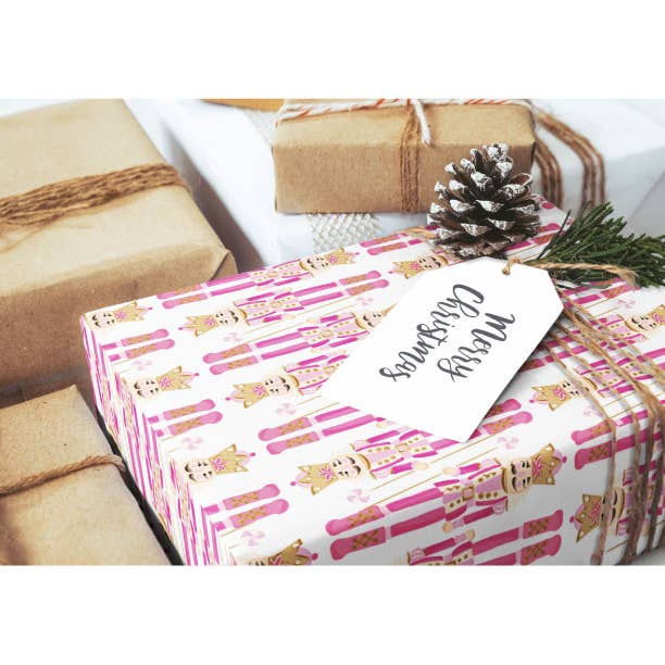 Pink House On River Road - Wholesale Flat Wrap - Nutcracker Christmas Holiday Gift Wrapping Paper