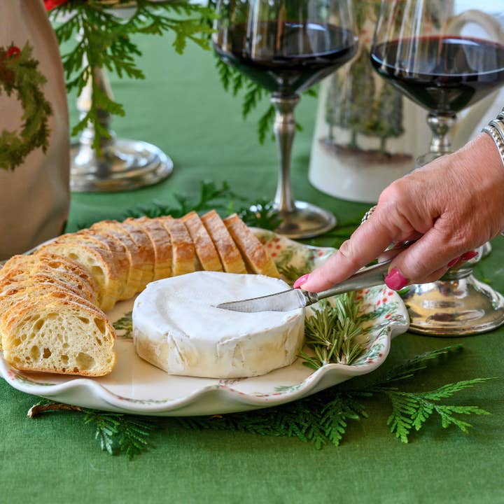 Arte Italica & Crown Linen Designs - Wholesale Dinner Plate - Natale Signed Ruffled Cake Plate - Christmas/Holiday2