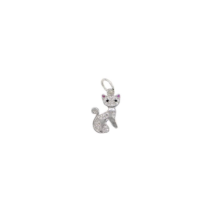 Silver Sparkle Cat Charm for wholesale by The Charm Bar Company