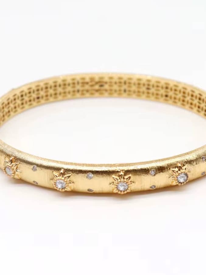 Opera Bracelet the Marci Open Hinge CZ Wrap 18K Gold Bangle for wholesale by HoopLa