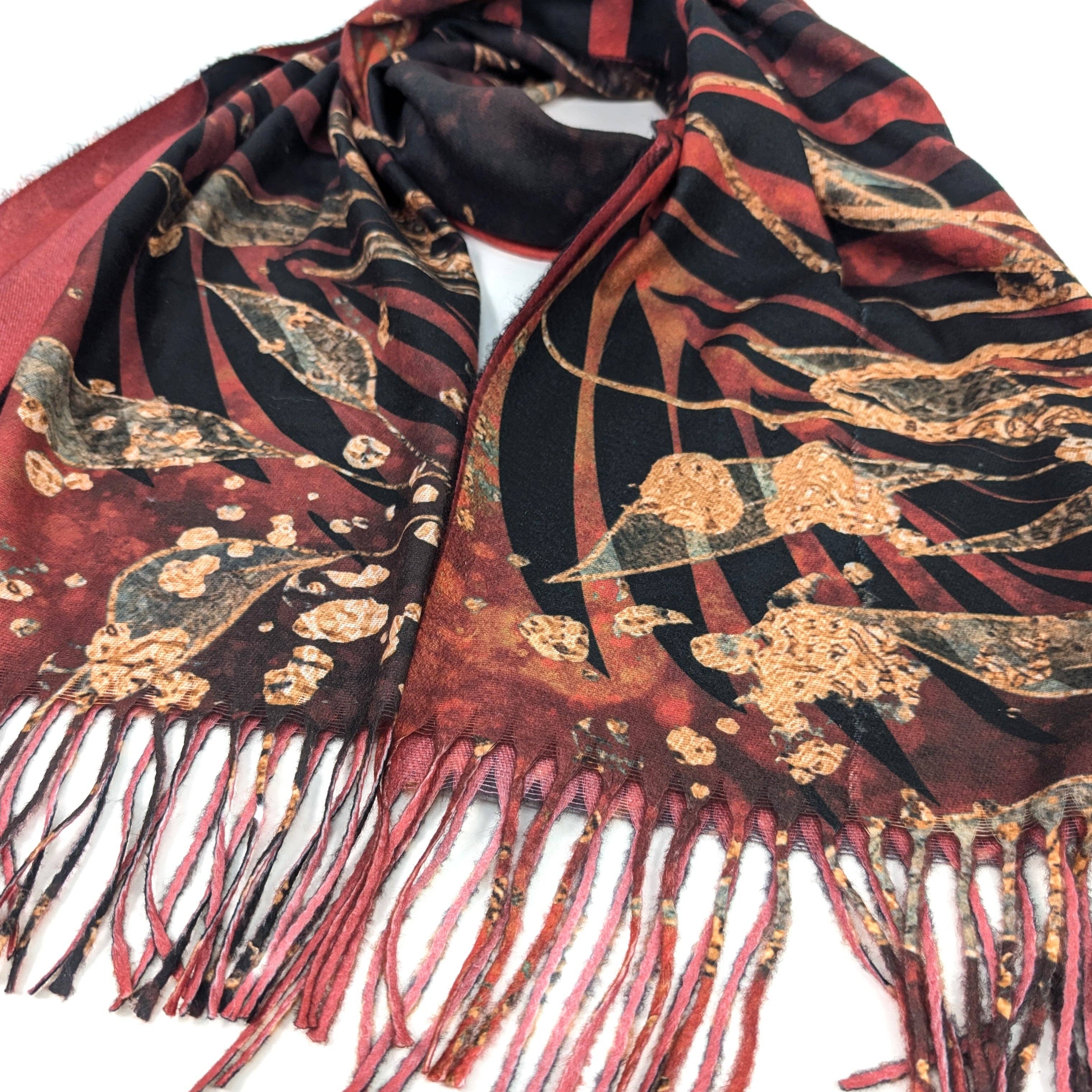 Black Ginger – Engroshandel Tørklæde - Dame – Kursi - Golden Leaf Pashmina Style Tørklæde (70x180cm) - Rød1