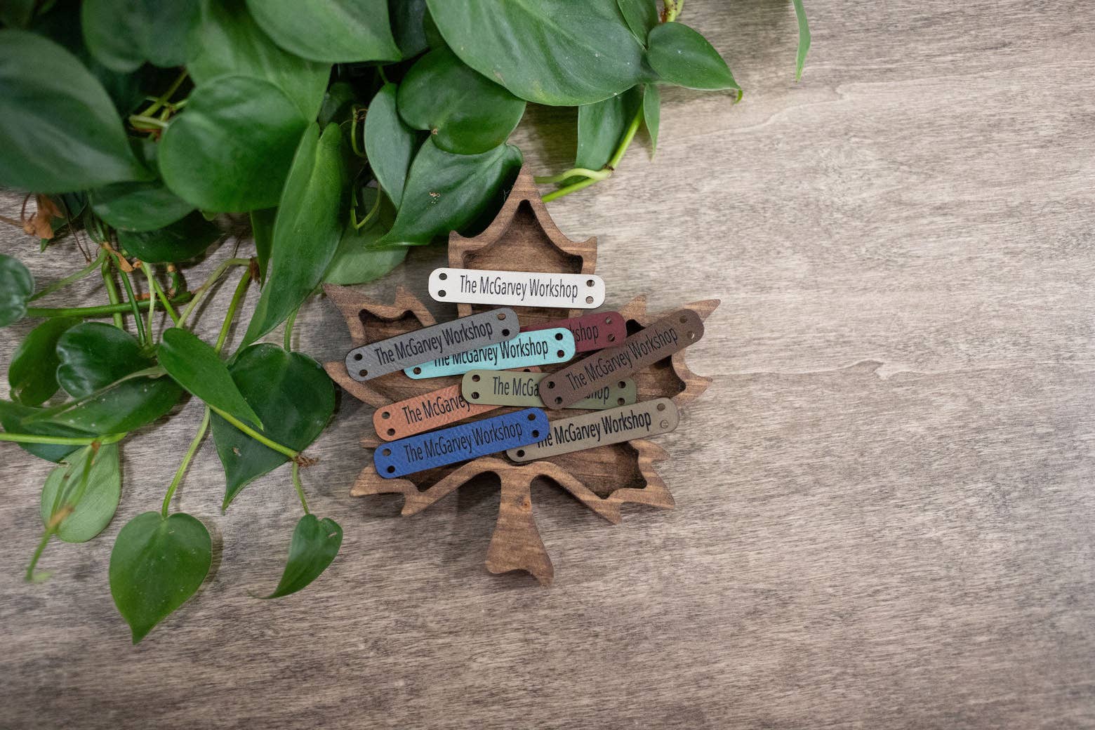 The McGarvey Workshop - Wholesale Knitting/Crochet Supplies - Custom Faux Leather Tags for Knitting and Crochet, Personalized Labels for Handmade Items, No Sew Logo, 2.5" x 0.5"2