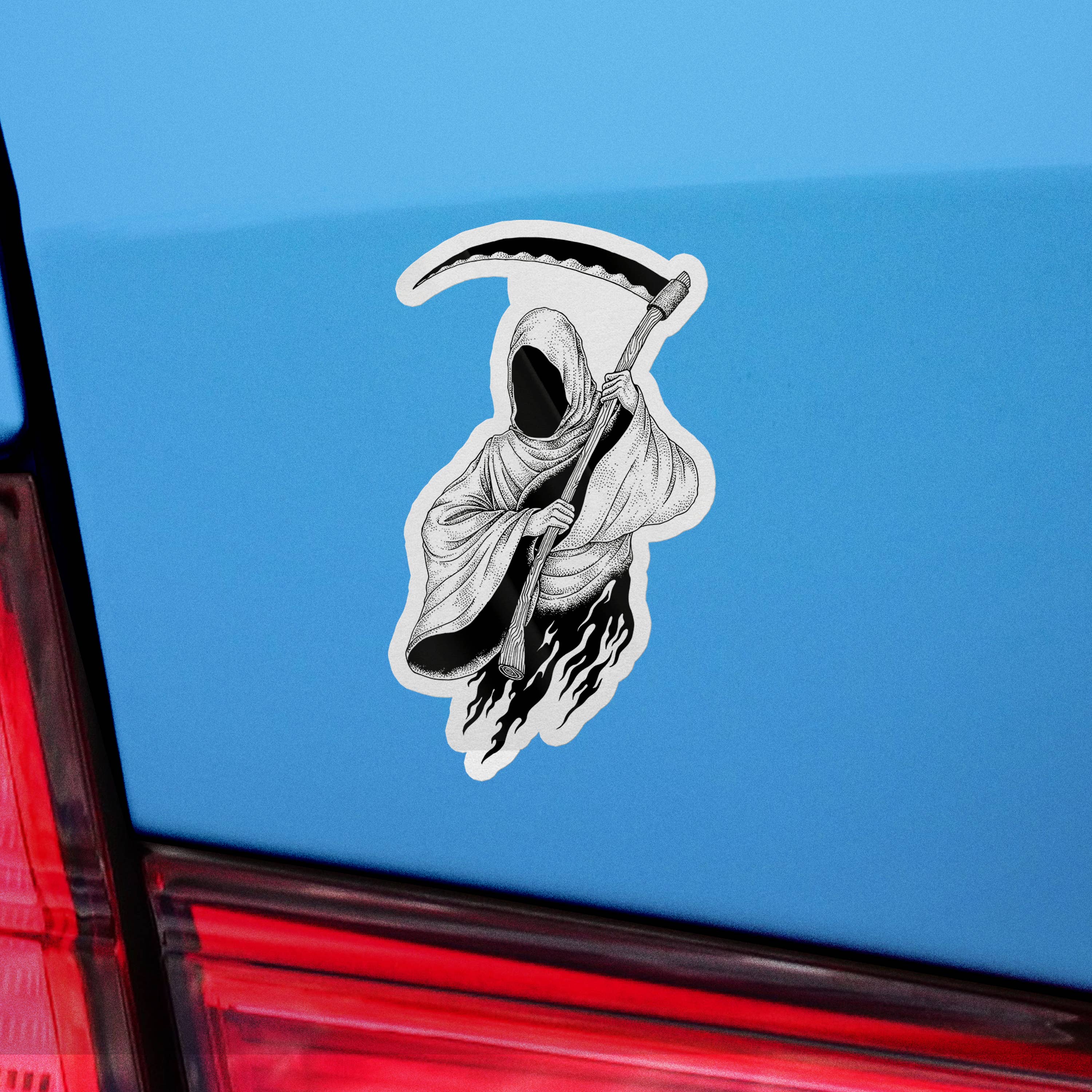 Sticker Bull - Venta al por mayor Pegatina - Pegatina vintage de Grim Reaper en blanco y negro7