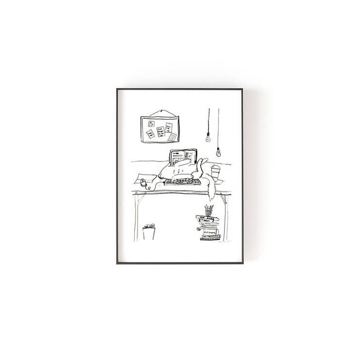 Impression artistique --- Chat noir et blanc sur l'ordinateur portable pour la vente par Chloe & Helen