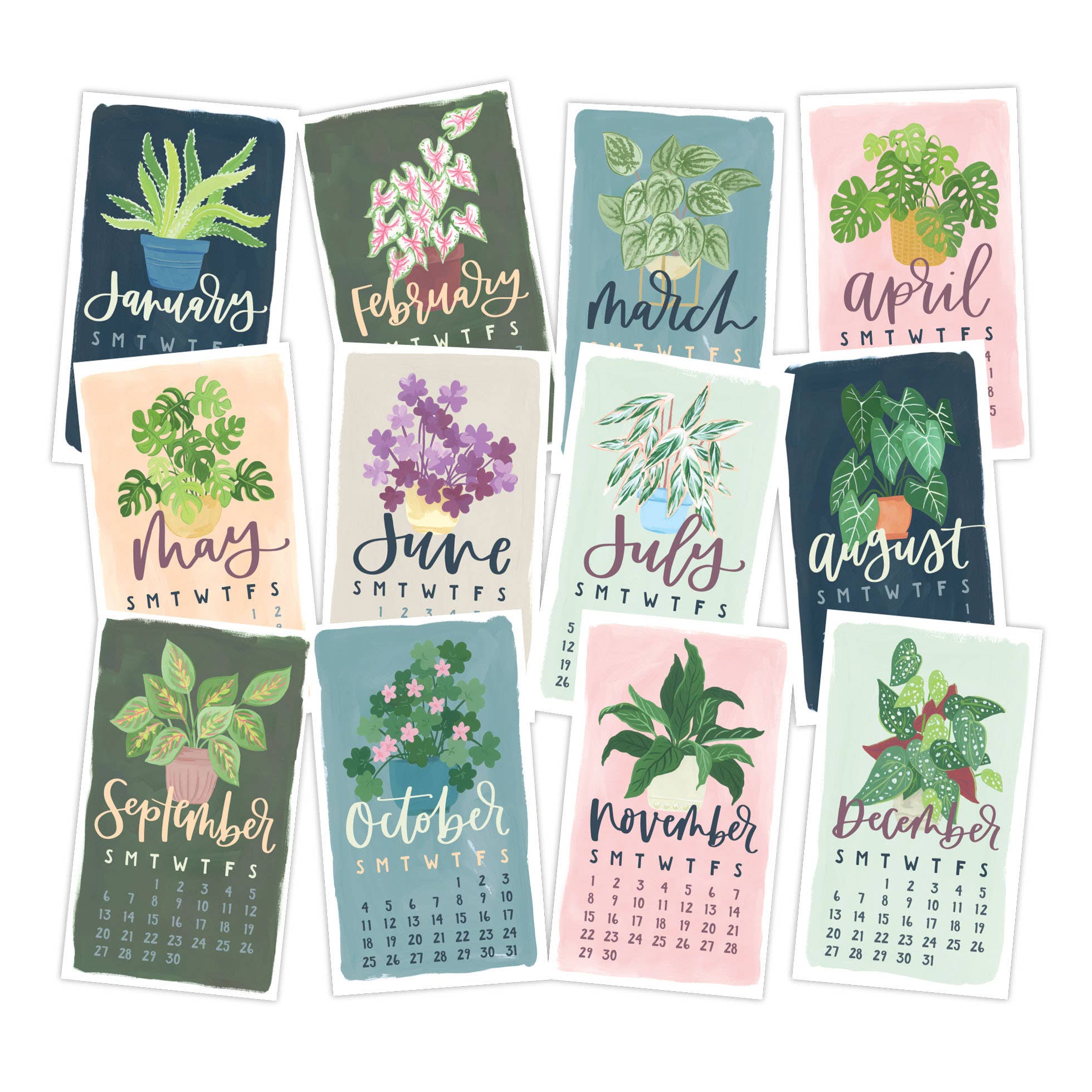 1canoe2 | One Canoe Two Paper Co. - Wholesale Calendar - Potted Plants 2026 Mini Desk Calendar with Wooden Block2