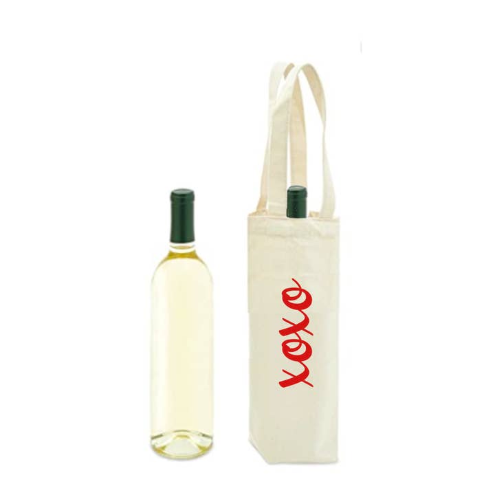 Cotton Wine Tote - Valentines XOXO for wholesale by Peachy Pendants