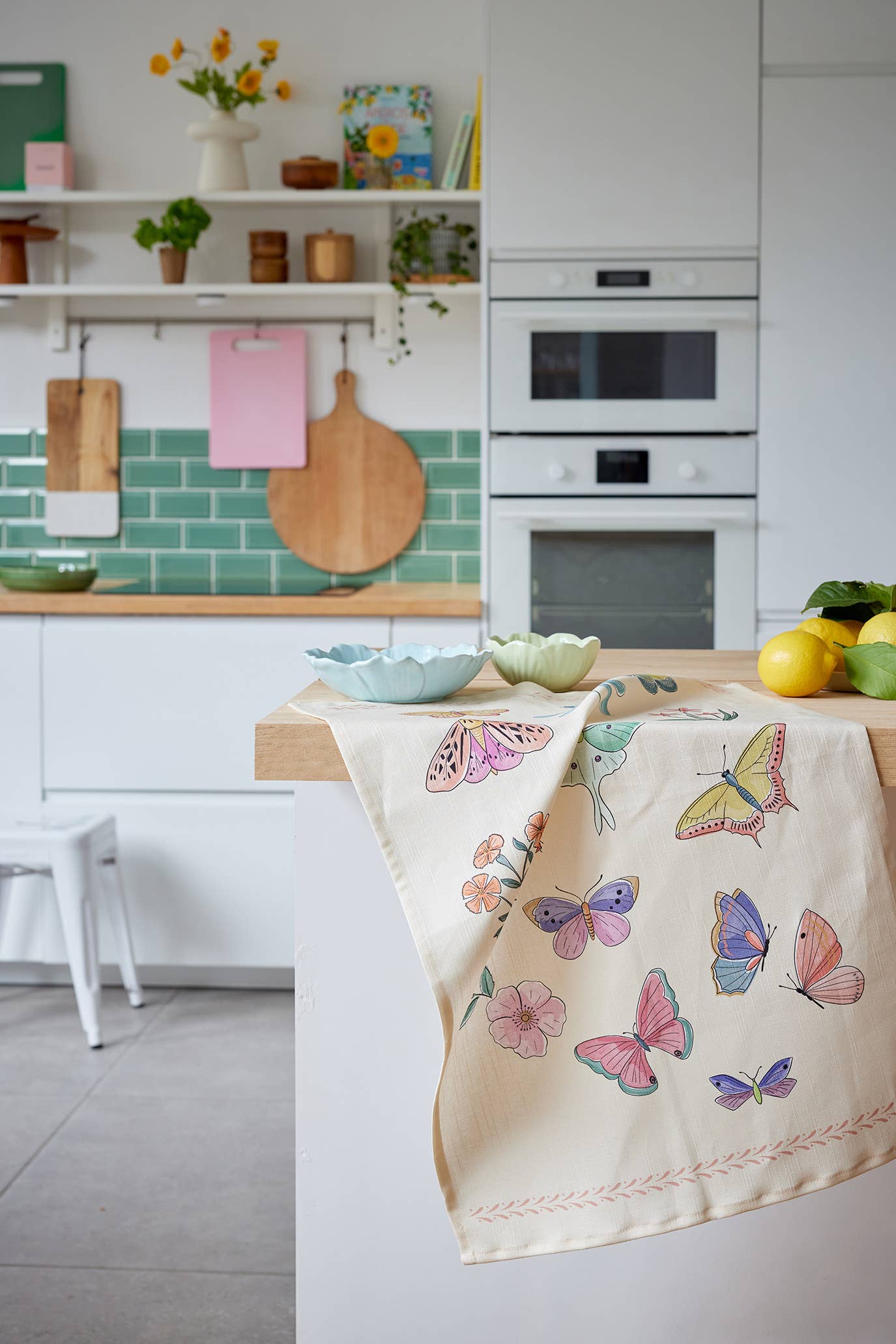 Coucke – Toalha de chá por atacado – Borboletas - pano de cozinha estampado 50x75 em linho misto