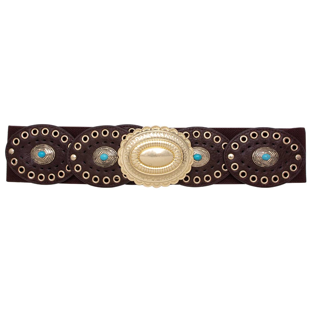 Oblige by G - Wholesale Belt - Women's - Turquoise Concho Western Belt
 BT-2641