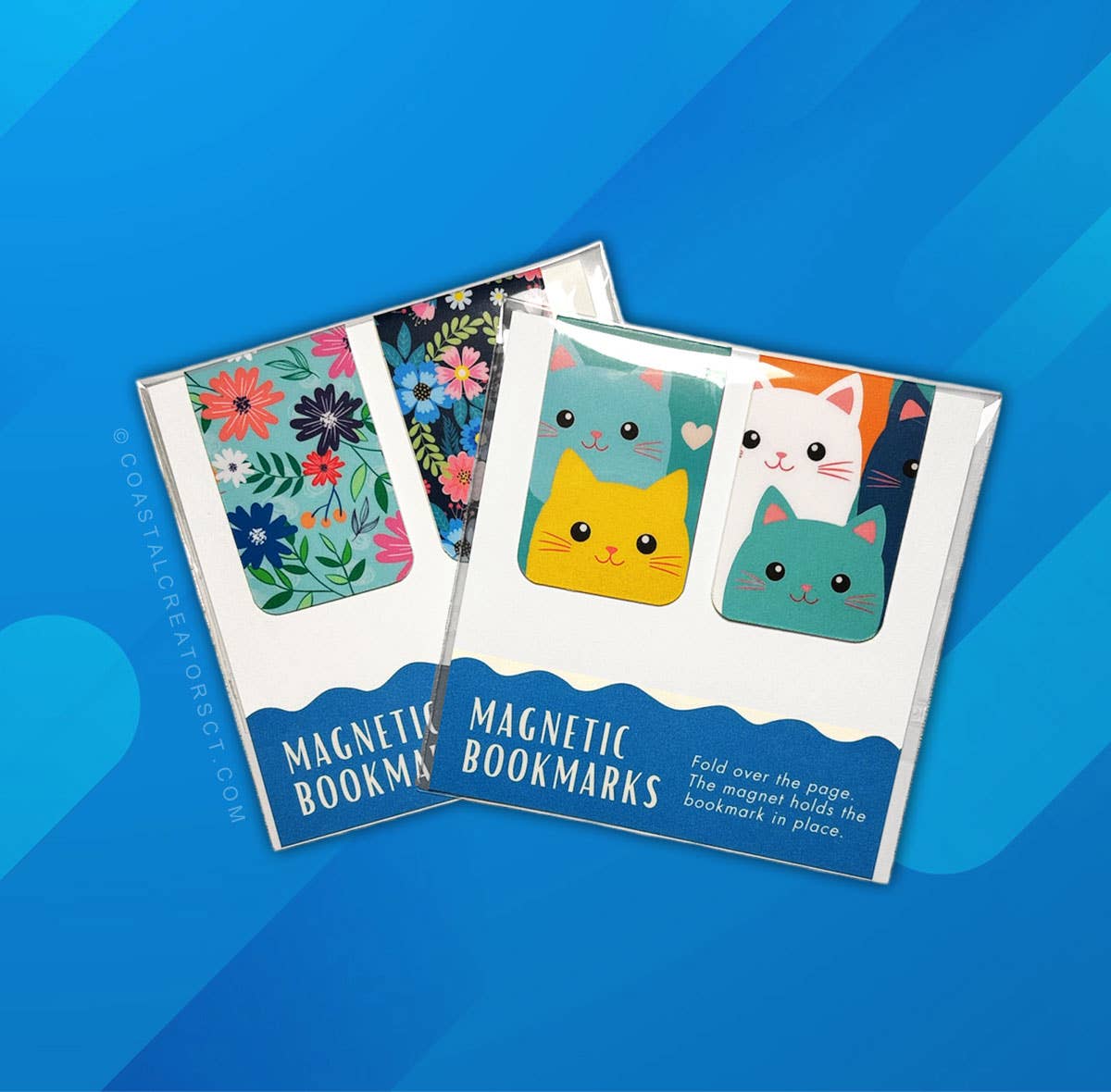 Coastal Creators of Connecticut - Wholesale Bookmark - 2-Pack Colorful Cats Magnetic Bookmarks (Packaged)5
