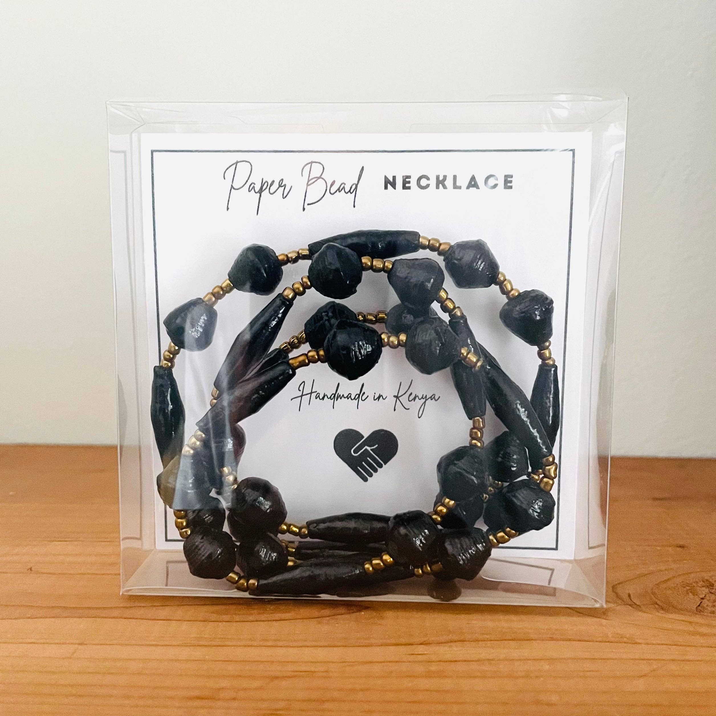 Beautifully Made Fair Trade - Wholesale Beaded/Pearl Necklace - Kenya | Paper Bead Necklace | Black