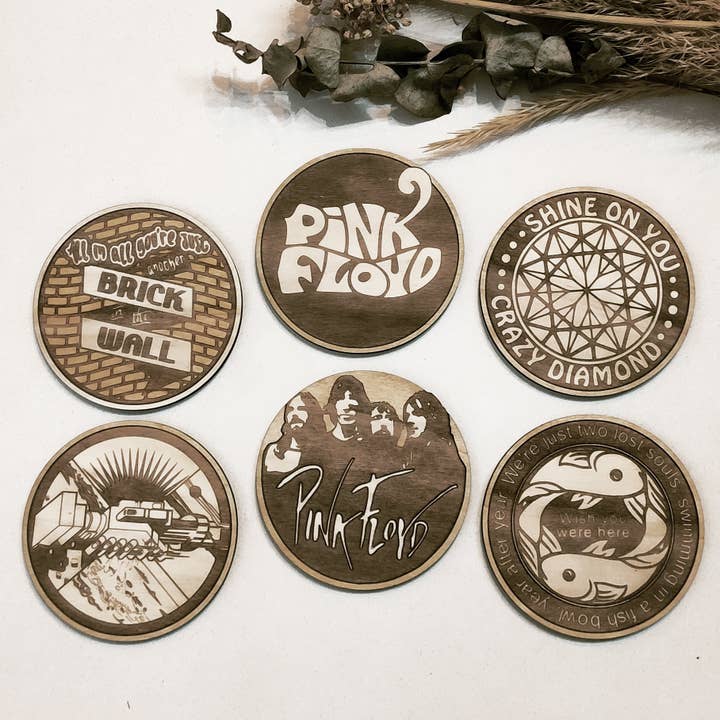 Juego de 6 posavasos de madera de Pink Floyd, diseño de las mejores bandas de rock, regalo para venta al por mayor de Studio Rima
