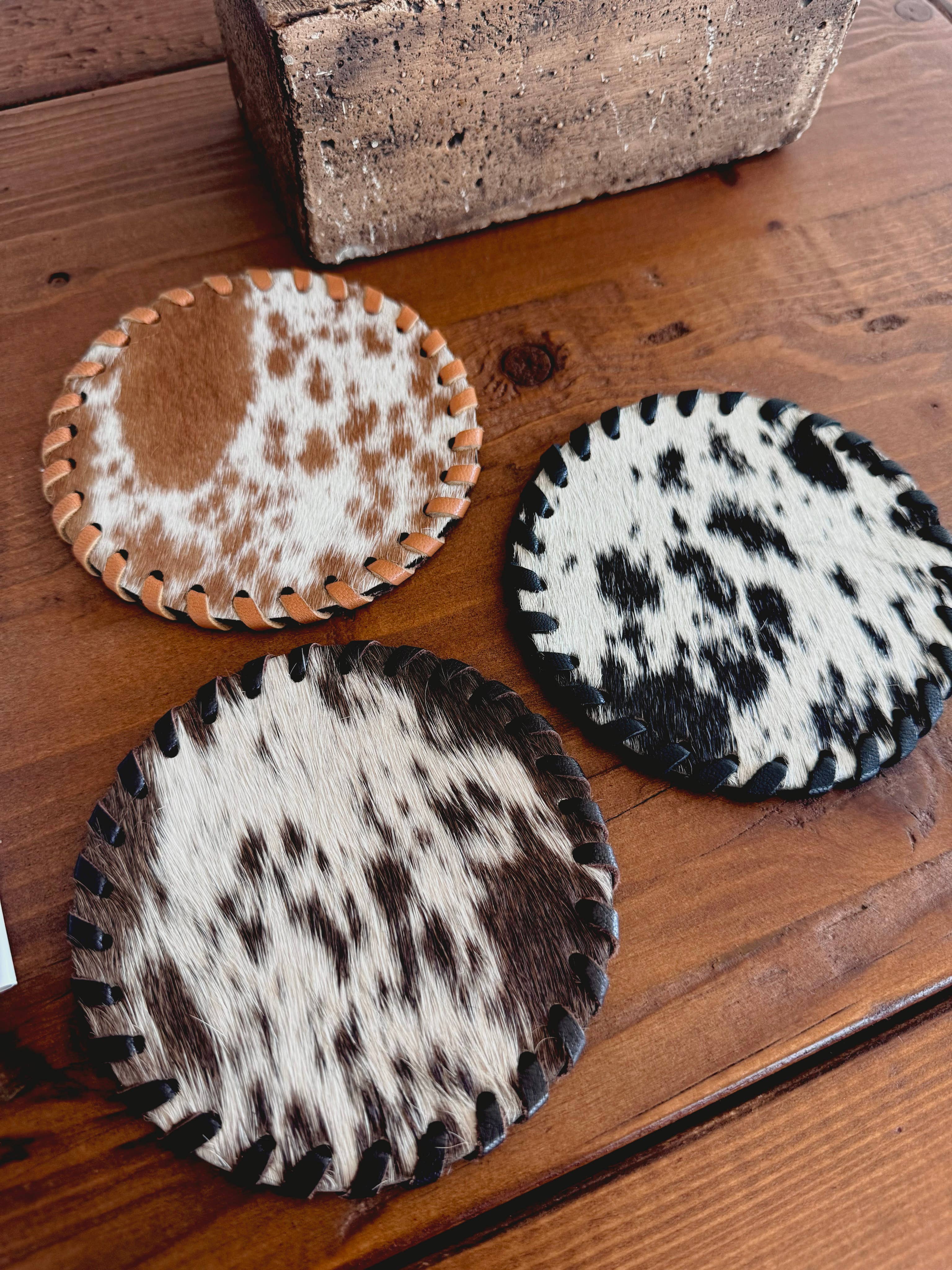 Boho Ranch Shop - Wholesale Coasters - Genuine Cowhide Leather Coasters P| Western Hair-On Hide0