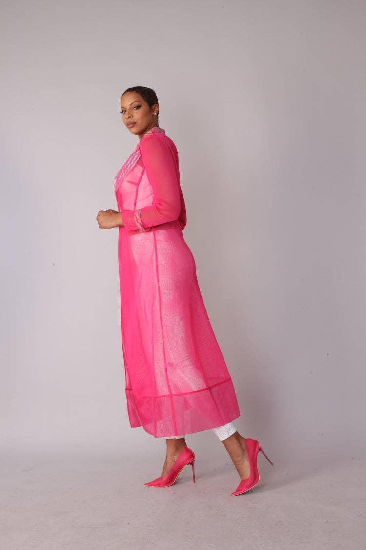 FUCHSIA SILVER Pink Rhinestone Mesh Duster Jacket - 82213 for wholesale on Faire2