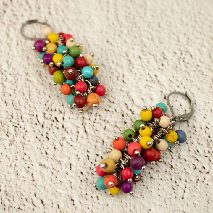 Multi Gemstone Confetti Earrings Colorful Cluster Drop Brunch Mixed Fall Earrings Statement Cascading Christmas Jewelry Women Birthday Gifts for wholesale by Ninolia