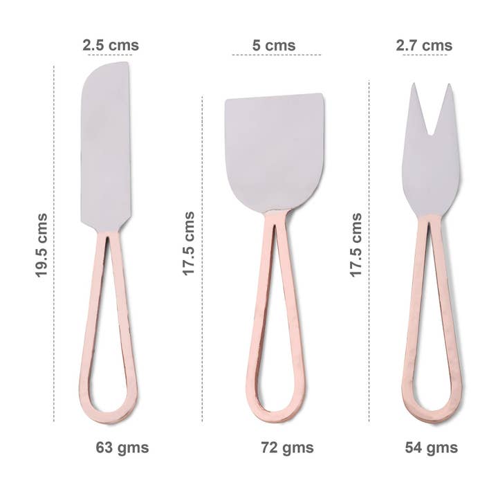 Gibb & Daan - Wholesale Cheese Spreader - Loop Cheese Knife Set - Gold, Black & Rose Gold Handles