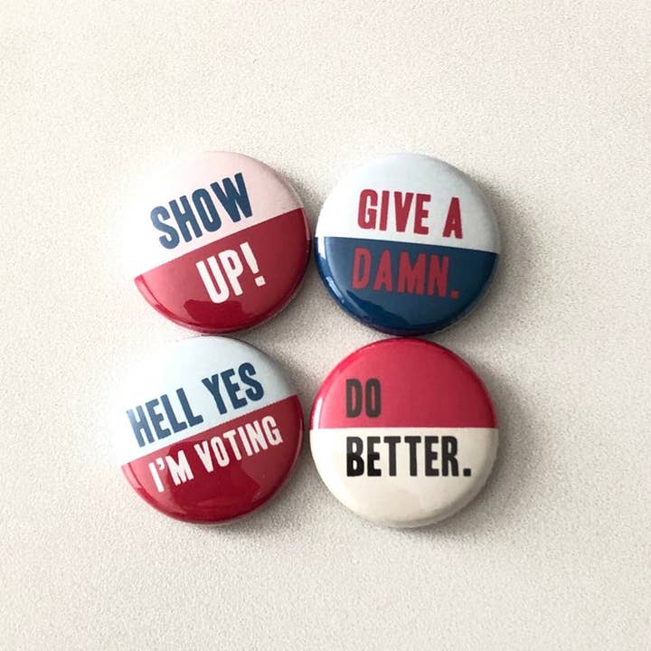 VOTE Pinback Buttons Set of 4 for wholesale by ILOOTPAPERIE