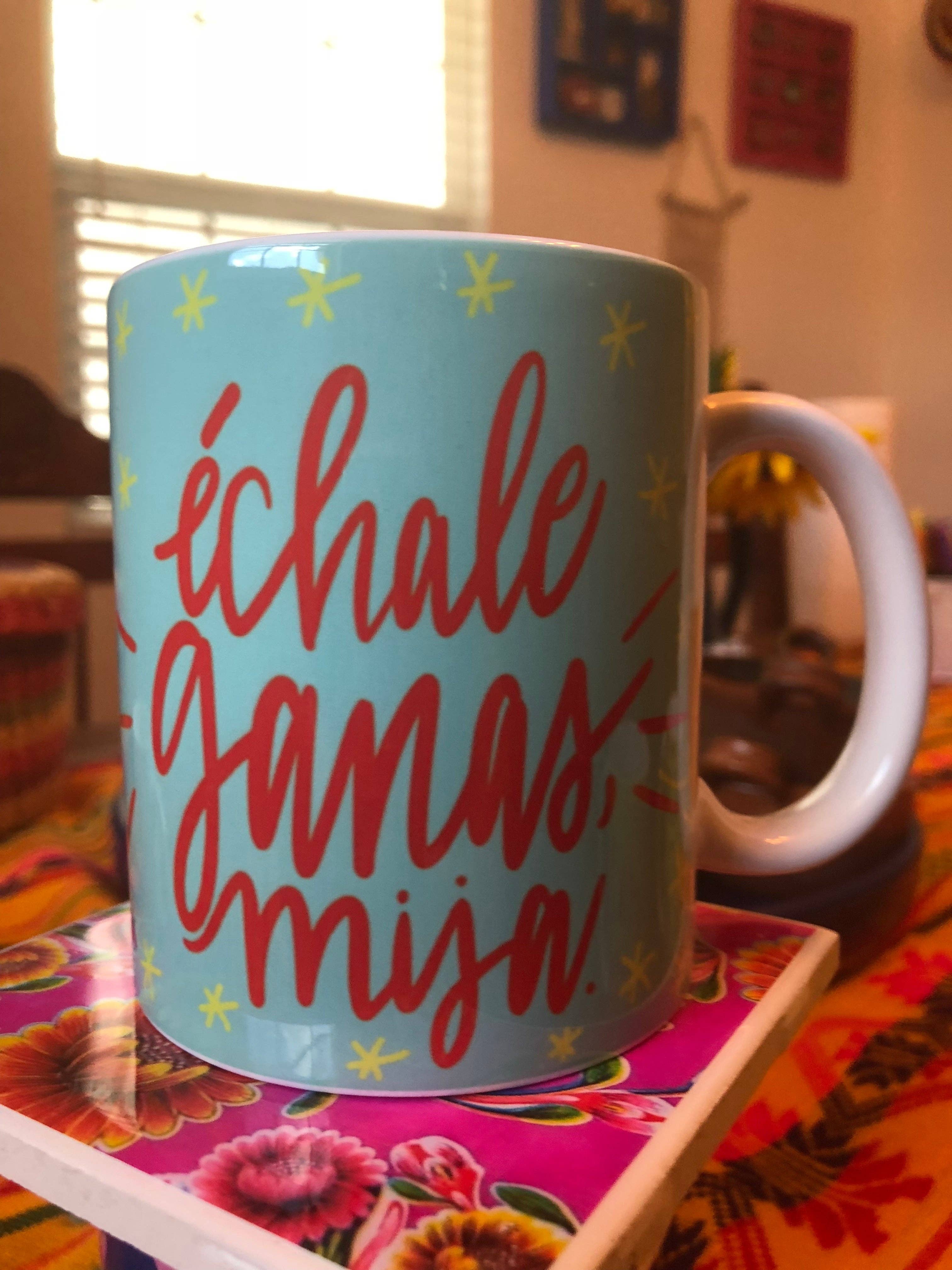 Very That - Wholesale  - Échale Ganas Blue Mug by Very That | Full Color Mug | Chingona | Latina3