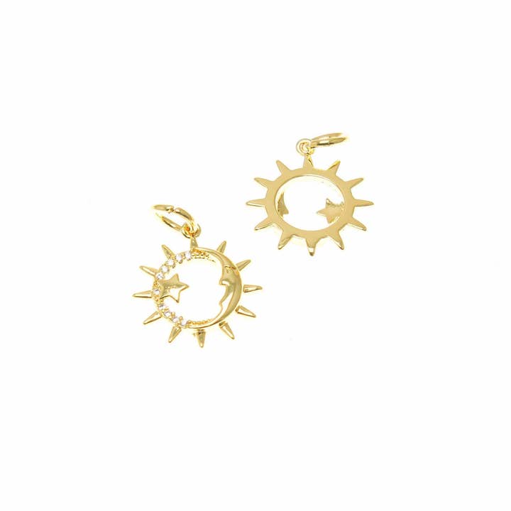 Jewel Pledge - Wholesale Individual Charm/Pendant - 18k Gold Sun and Moon CZ Celestial Lover Pendant CPG23461