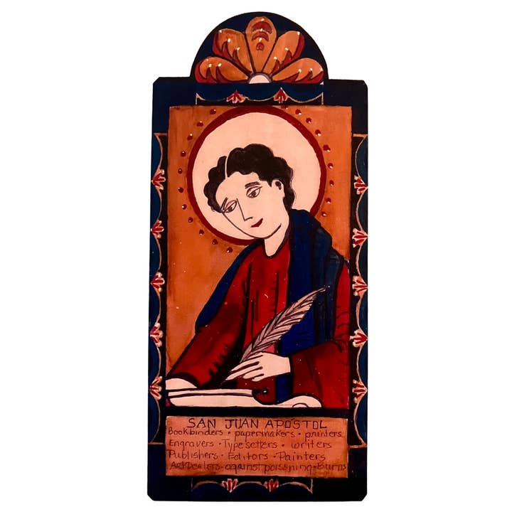 San Juan Apostol - Bookbinders, Writers & Printers for wholesale by Lynn Garlick Retablos