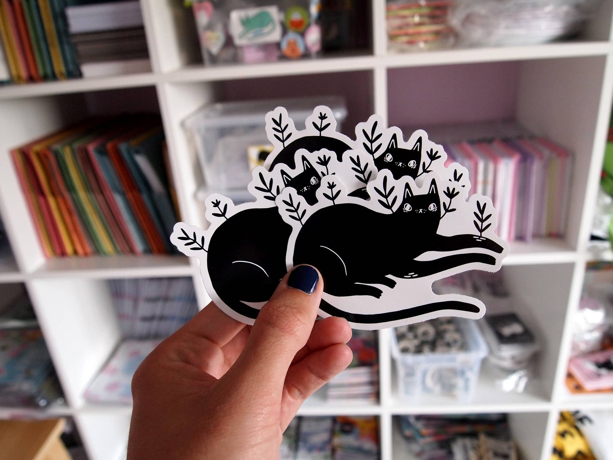 I LIKE CATS – wholesale Sticker – Leafy black cat vinyl sticker6