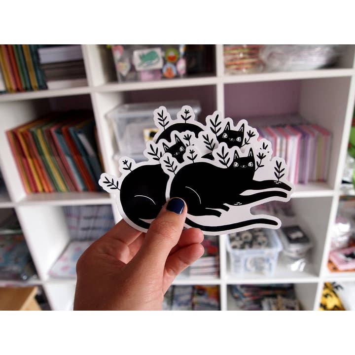 I LIKE CATS – wholesale Sticker – Leafy black cat vinyl sticker6