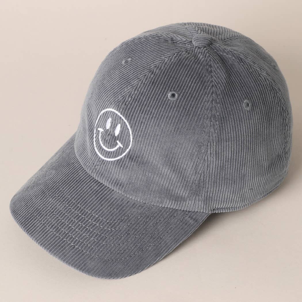 Fashion City - Vente Casquette de baseball – femme - Casquette de baseball en velours côtelé avec broderie visage souriant25