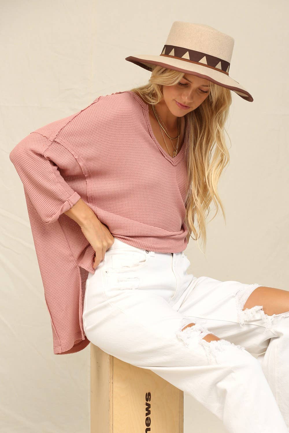 KyeMi - Wholesale Tunic - Women's - Thermal V-Neckline Exposed Seaming Top6