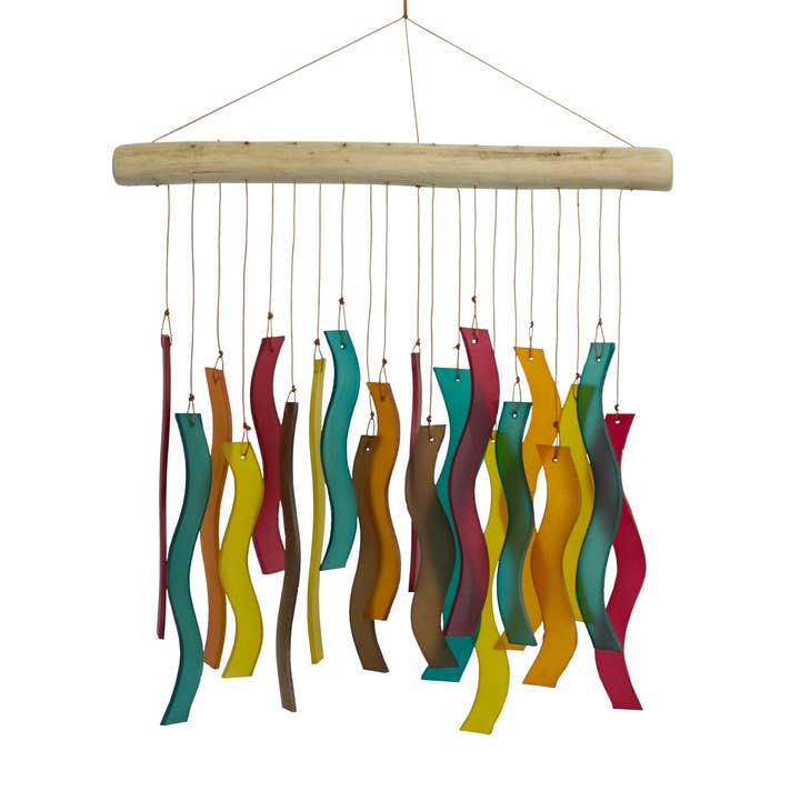 Glass Wind Chime - Tumbled Wave Design - Bodhi Colorway for wholesale by Cohasset Gifts
