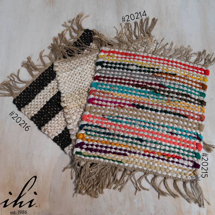 India Handicrafts Inc - Wholesale Placemat - Striped Jute Placemat with Fringe
