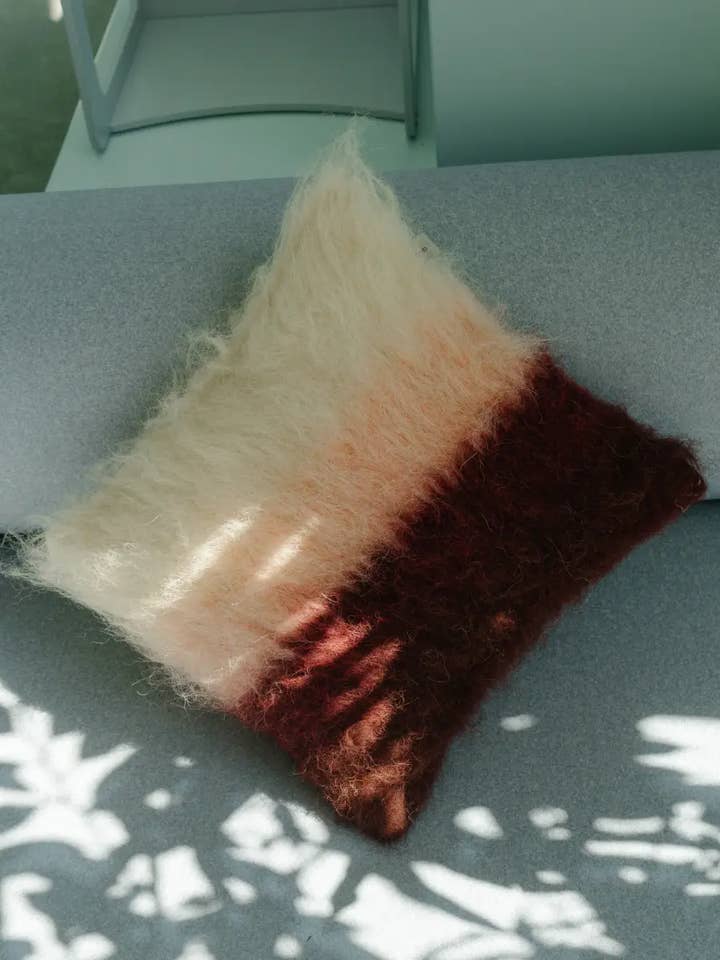 Burgundy, Pink and Cream Handwoven Wool Pillow – Brushed for wholesale by Creating Comfort Lab